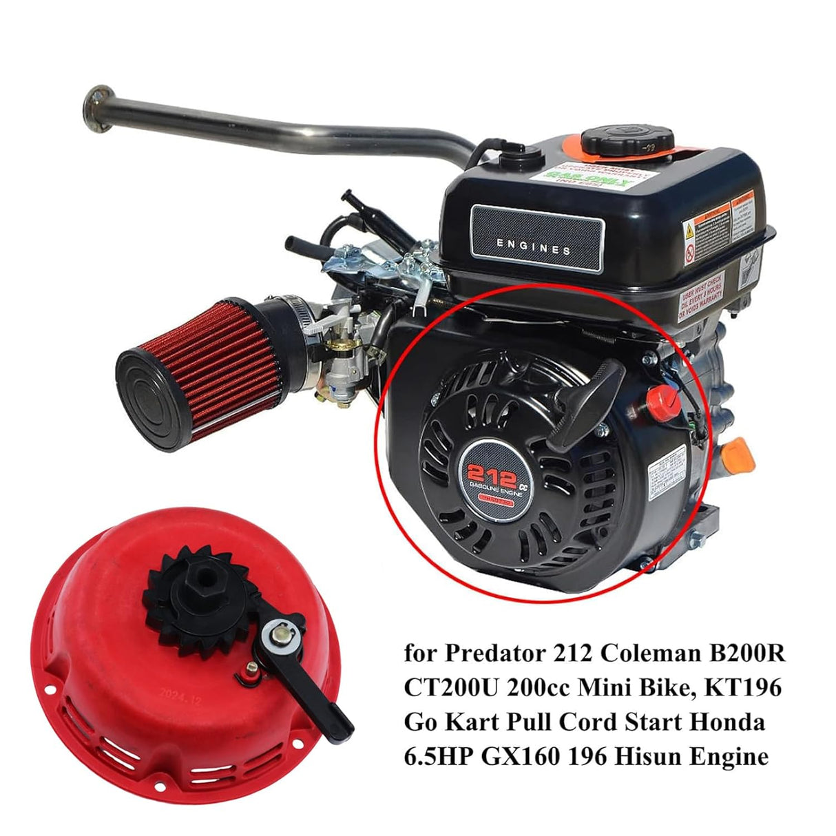 Electric Start Recoil Pull Starter Assembly for Predator 212cc Engine Compatible with Coleman CT200U CT200U-EX BT200X TrailMaster(Red)