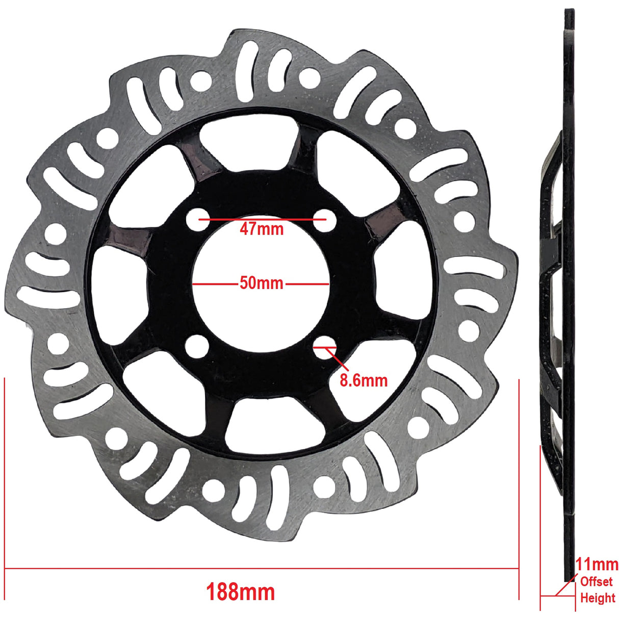 OEM 188mm Hat Shaped Front Disc Brake Rotor for 50cc-125cc Dirt Bike Motorcycle 11mm Offset