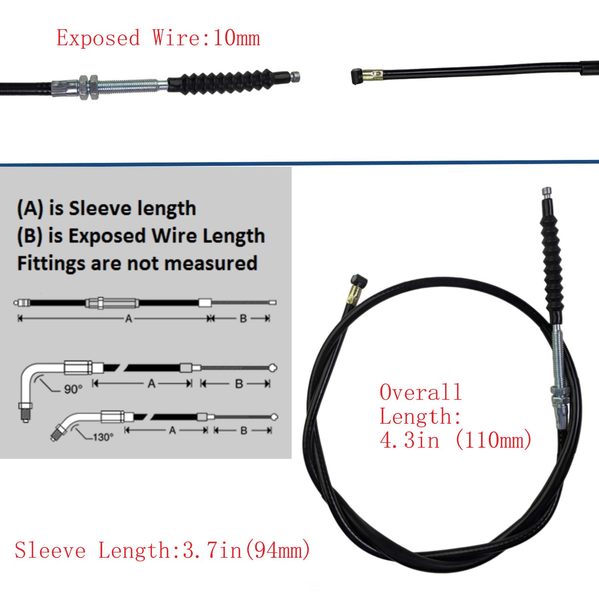Clutch Cable - Sleeve 94mm Exposed Wire 10mm