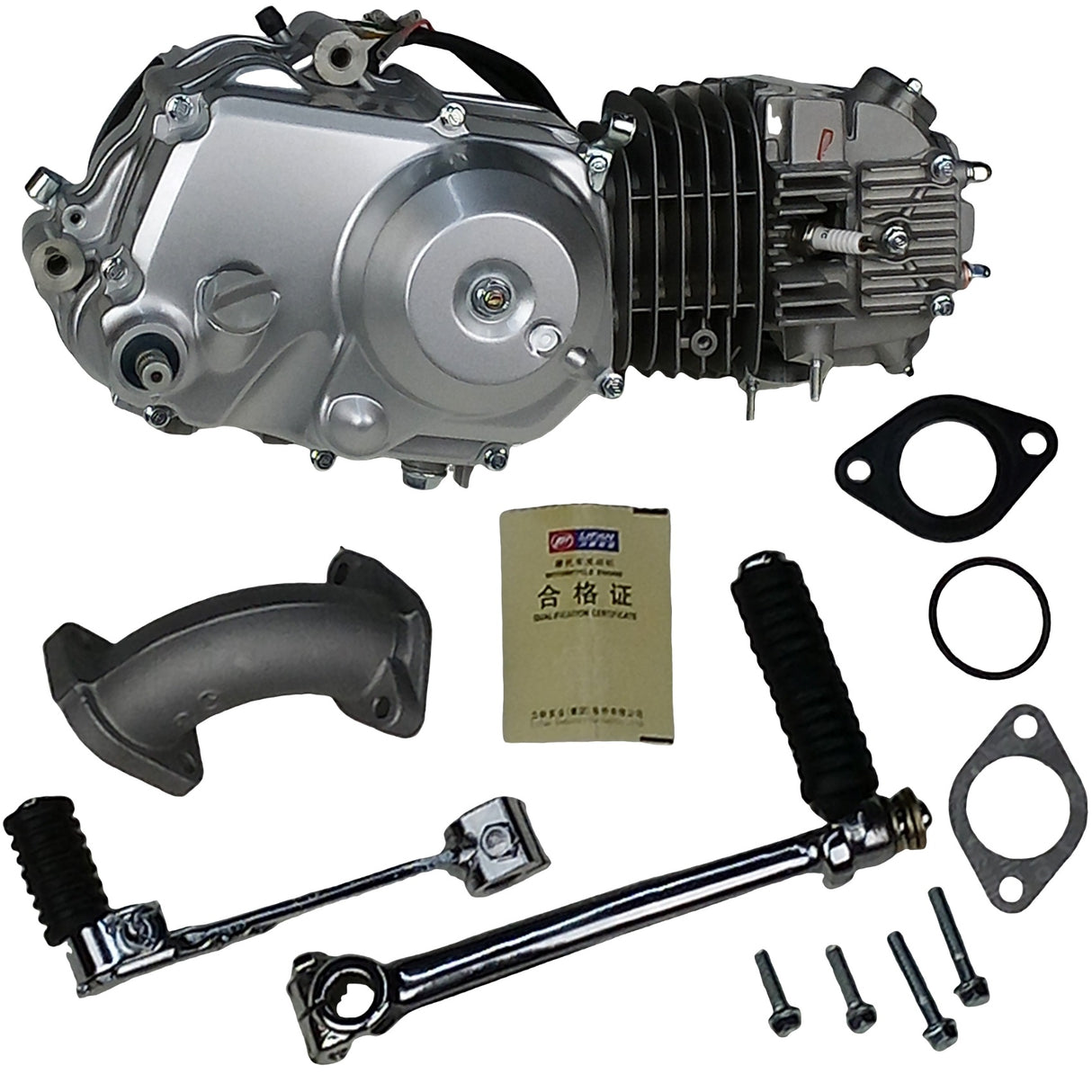 Lifan 125cc 4-Stroke Semi-Auto Engine with Honda Style Clutch Cover Assembly Compatible for 125cc Coolster, Taotao, Roketa, Kazuma, Terminator, Lynx, Redcat, Tank, Dirt Bike, Motorcycle (Silver)