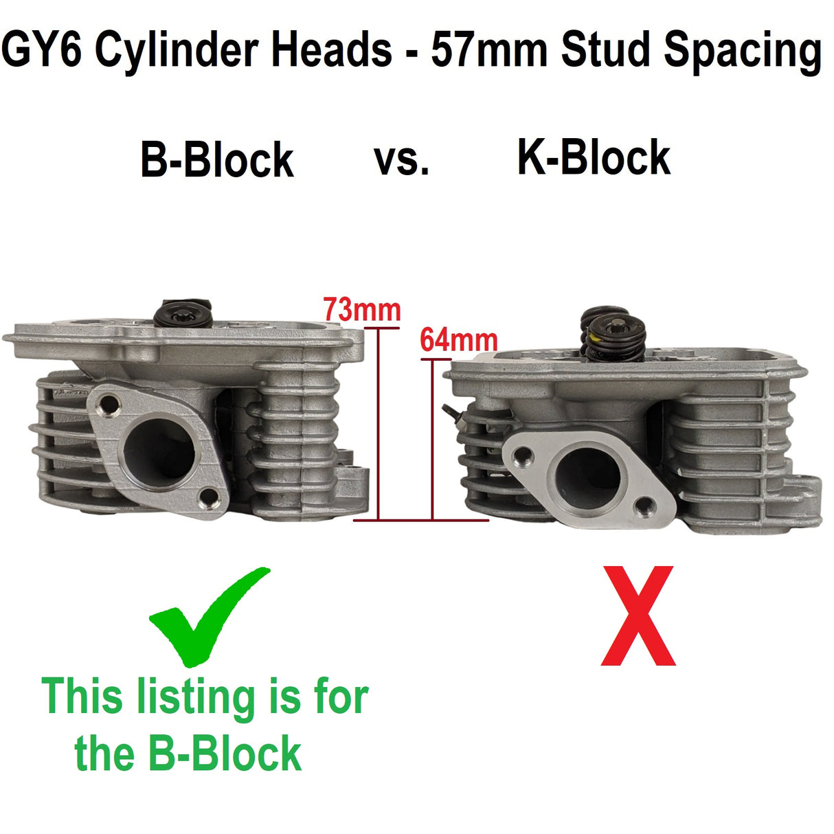 Cylinder Head 62mm for 200cc GY6 EFI Engine - B Block