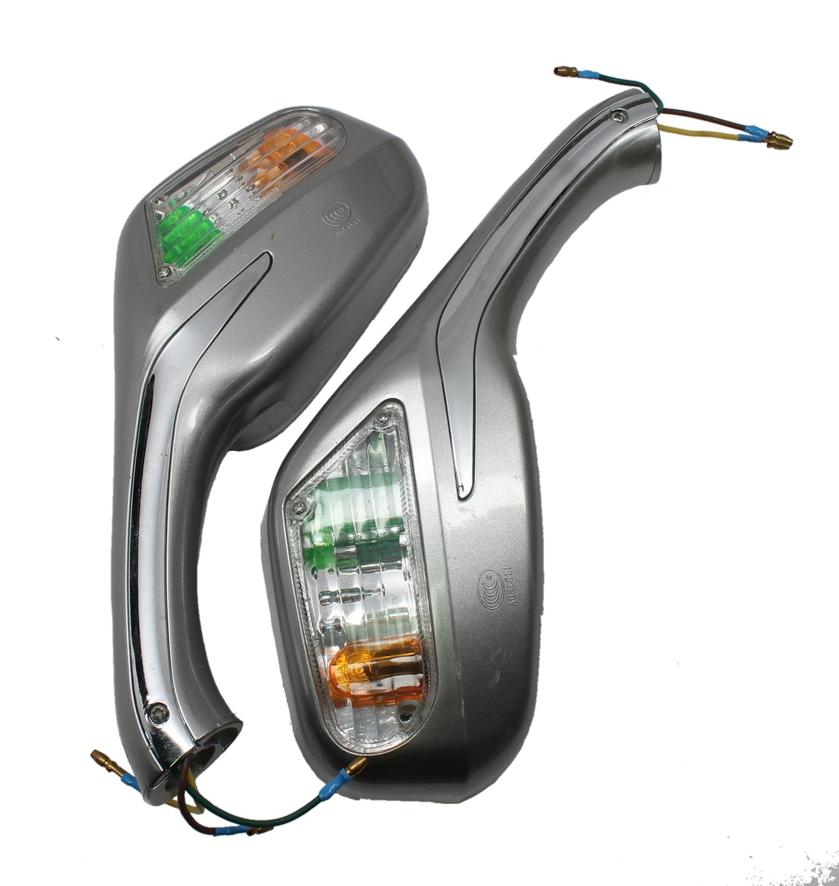 Rear View Mirrors 8mm - Featuring Integrated Turn Signal Lights in Sleek Silver Finish - Universally Compatible With Scooters 50cc, 150cc, 250cc