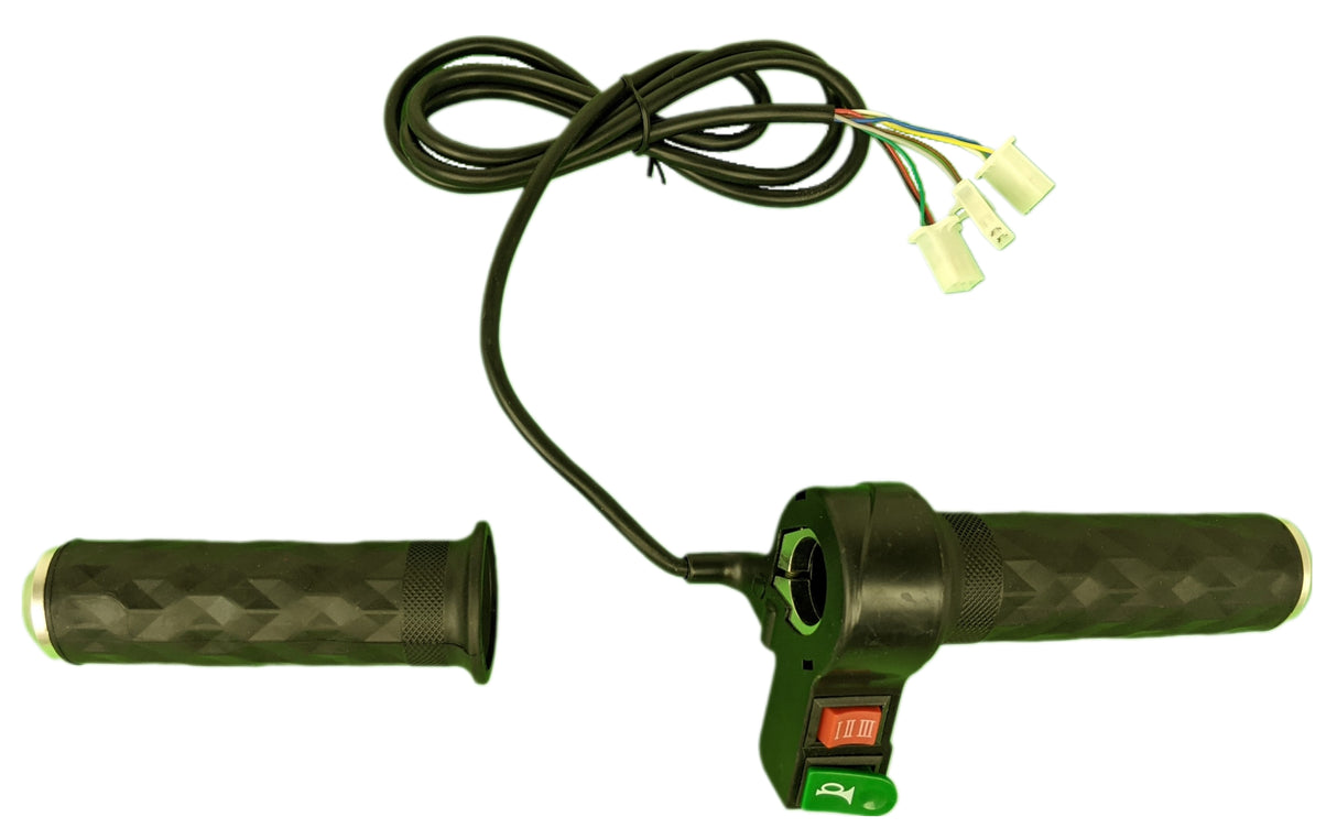 Electric Scooter Twist Throttle Grip Set with 3-Speed & Horn Button Compatible with 24V/36V/48V E-Bikes
