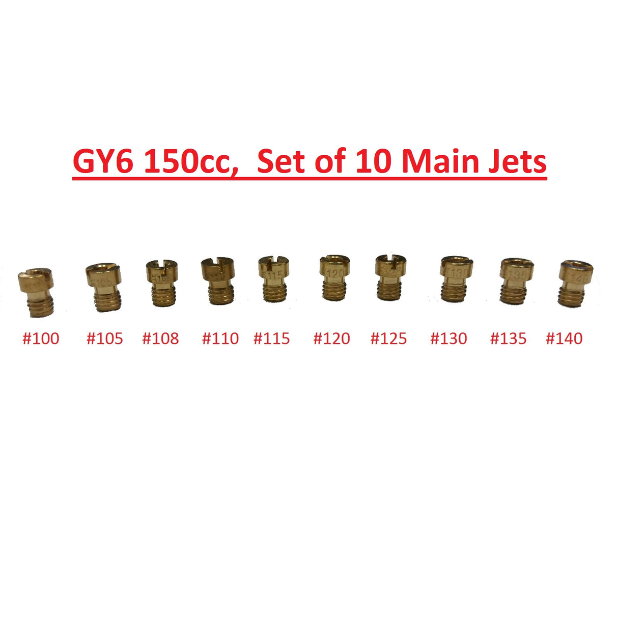RedCap Set of 10 CVK Carburetor Main Jets Included (100-105-108-110-115-120-125-130-135-140) for 125cc, 150cc GY6 PD24 Carburetor Chinese Made Scooter Mopeds Engine Motor Carb - Easy Installation