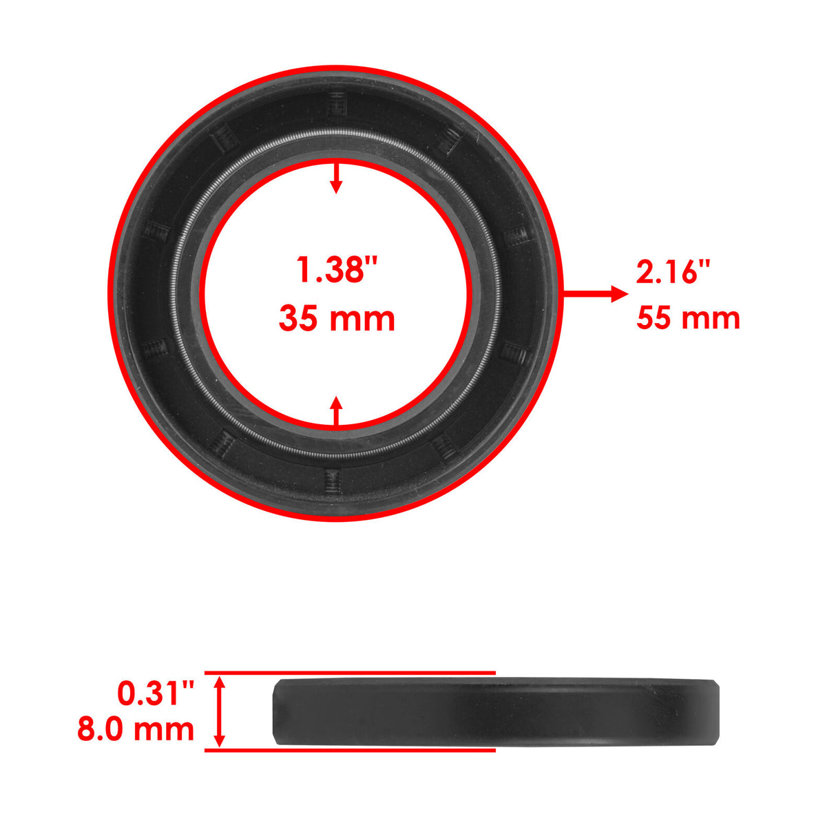 35x55x8mm Rear Axle Housing Oil Seal - Nitrile Rubber, Double Lips, Stainless Steel Spring
