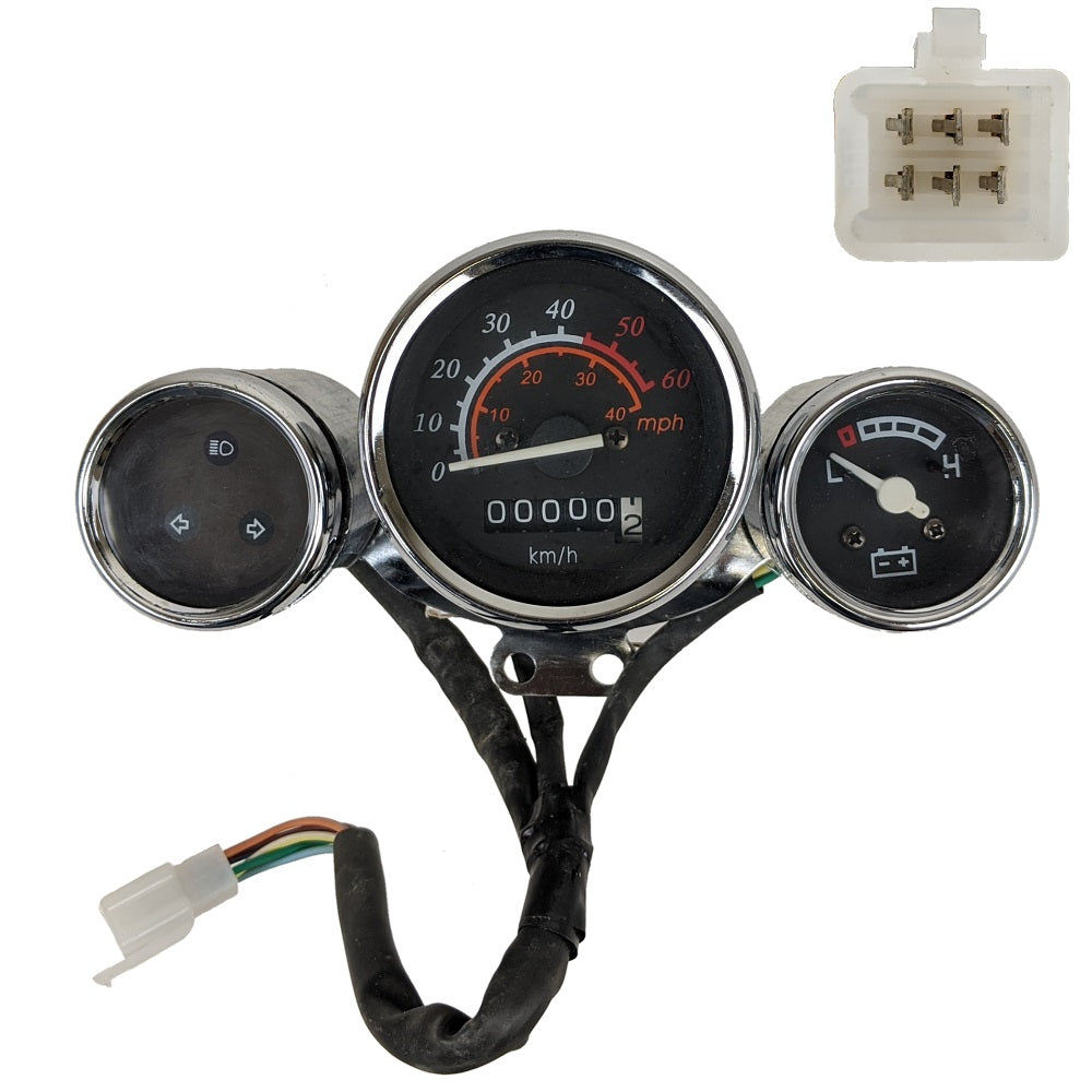 Speedometer Instrument Cluster Gas Gauge Chrome Retro Style Scooter 49cc 50cc