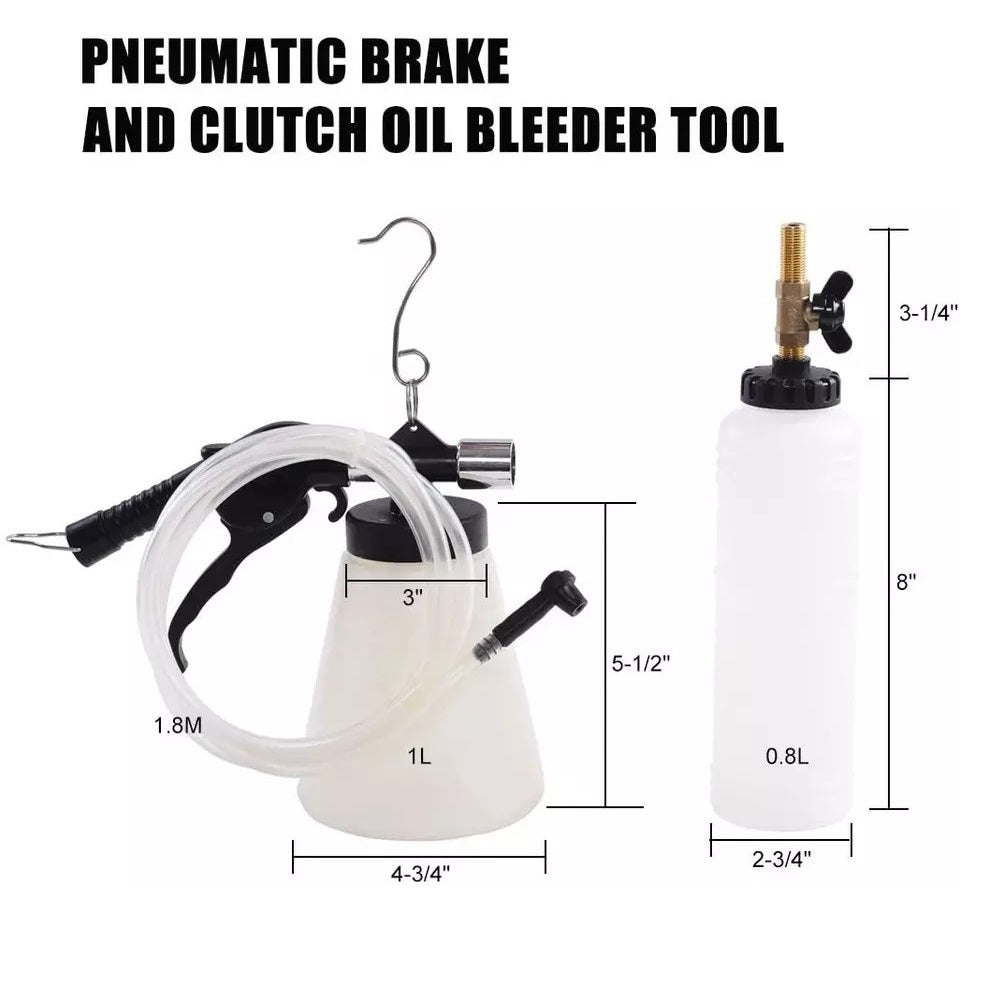 0.75 Liter Master Cylinder Air Pressure Fluid Bleed Tool Pneumatic Vacuum Brake and Clutch Bleeder Kit