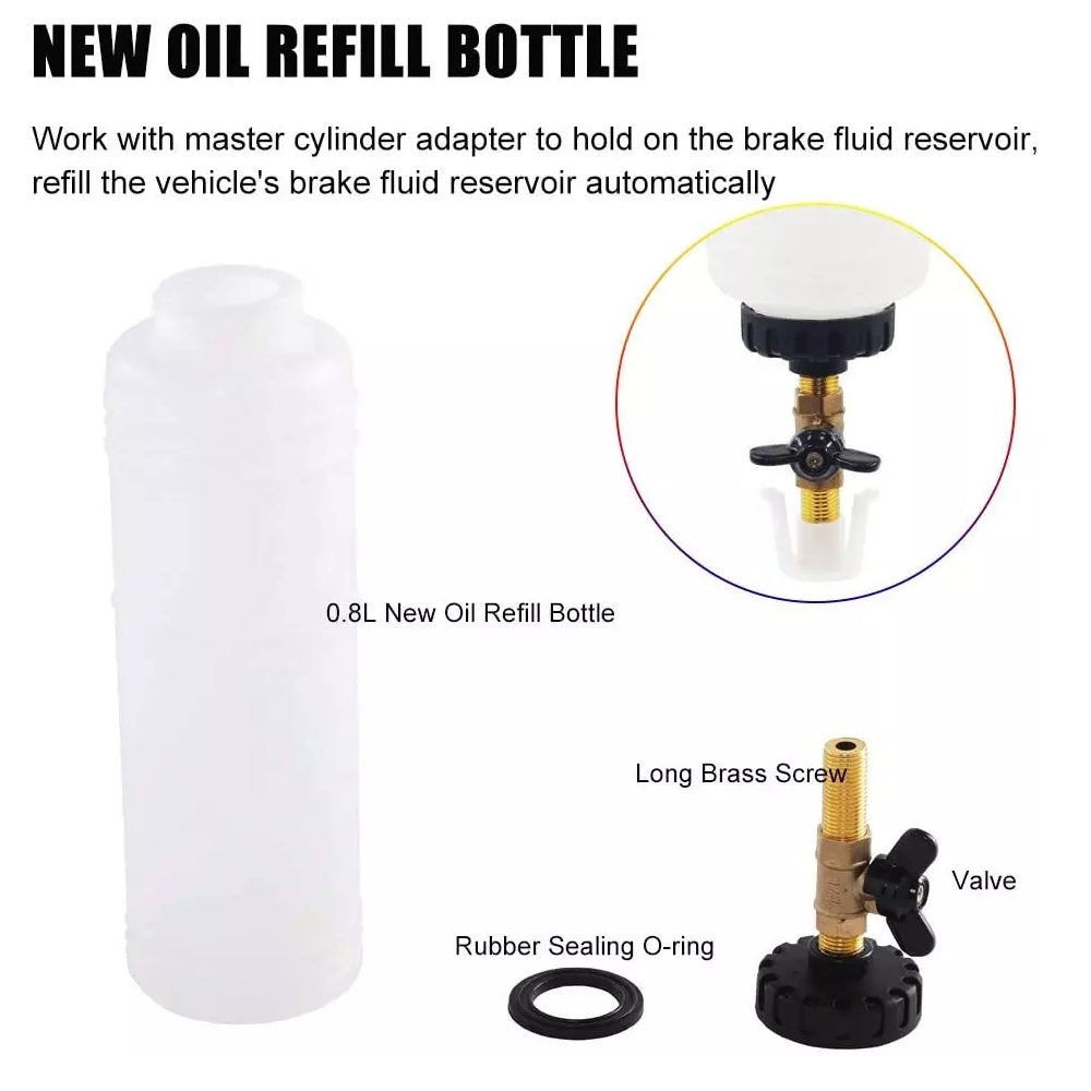 0.75 Liter Master Cylinder Air Pressure Fluid Bleed Tool Pneumatic Vacuum Brake and Clutch Bleeder Kit