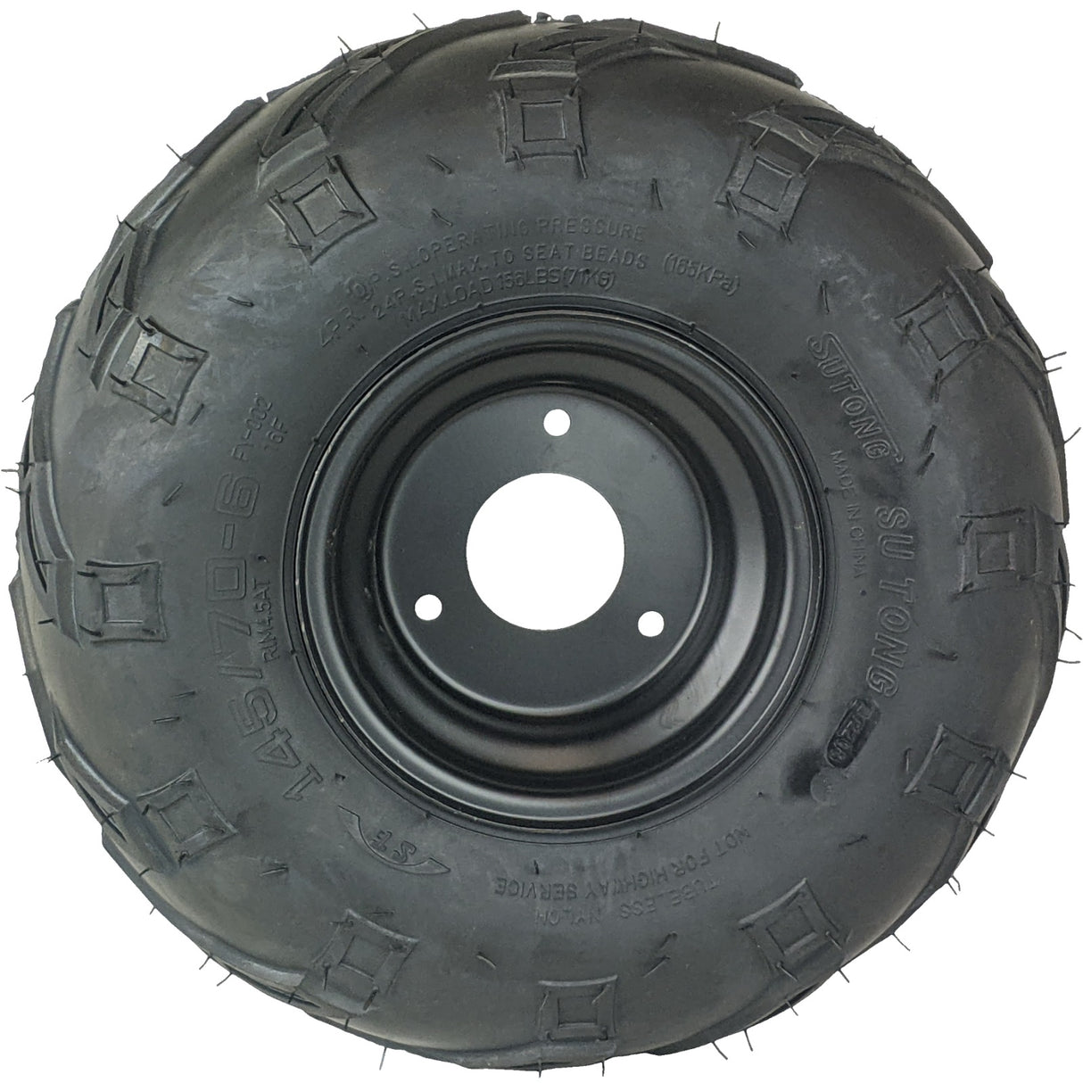 145x70-6 Tubeless ATV Tire with Wheel - Rim Left Pre-mounted Assembly - 3 Stud 78mm Stud Spacing - Compatible for 70cc, 90cc, 110cc, 125cc Off-Road, Go Kart, Buggy, ATV