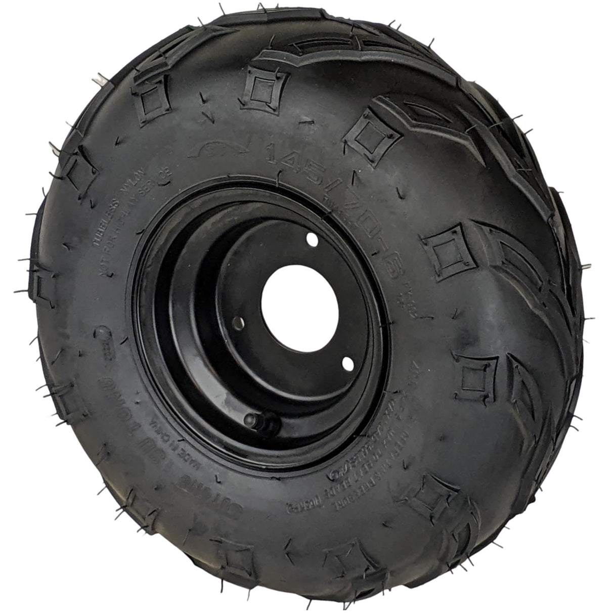 145x70-6 Tubeless Tire with Wheel Rim Right Pre-mounted Assembly - 3 Stud 78mm Spacing - for 70cc, 90cc, 110cc, 125cc Off-Road, Go Kart, Buggy, ATV, Mini-bikes (2 Pcs)