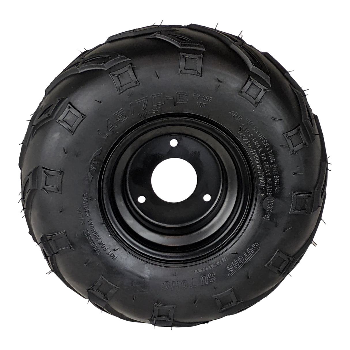 145x70-6 Tubeless ATV Tire with Wheel Rim Right Pre-mounted Assembly - 3 Stud 78mm Stud Spacing - for 70cc, 90cc, 110cc, 125cc Off-Road, Go Kart, Buggy, ATV, Mini-bikes, Quad Bike