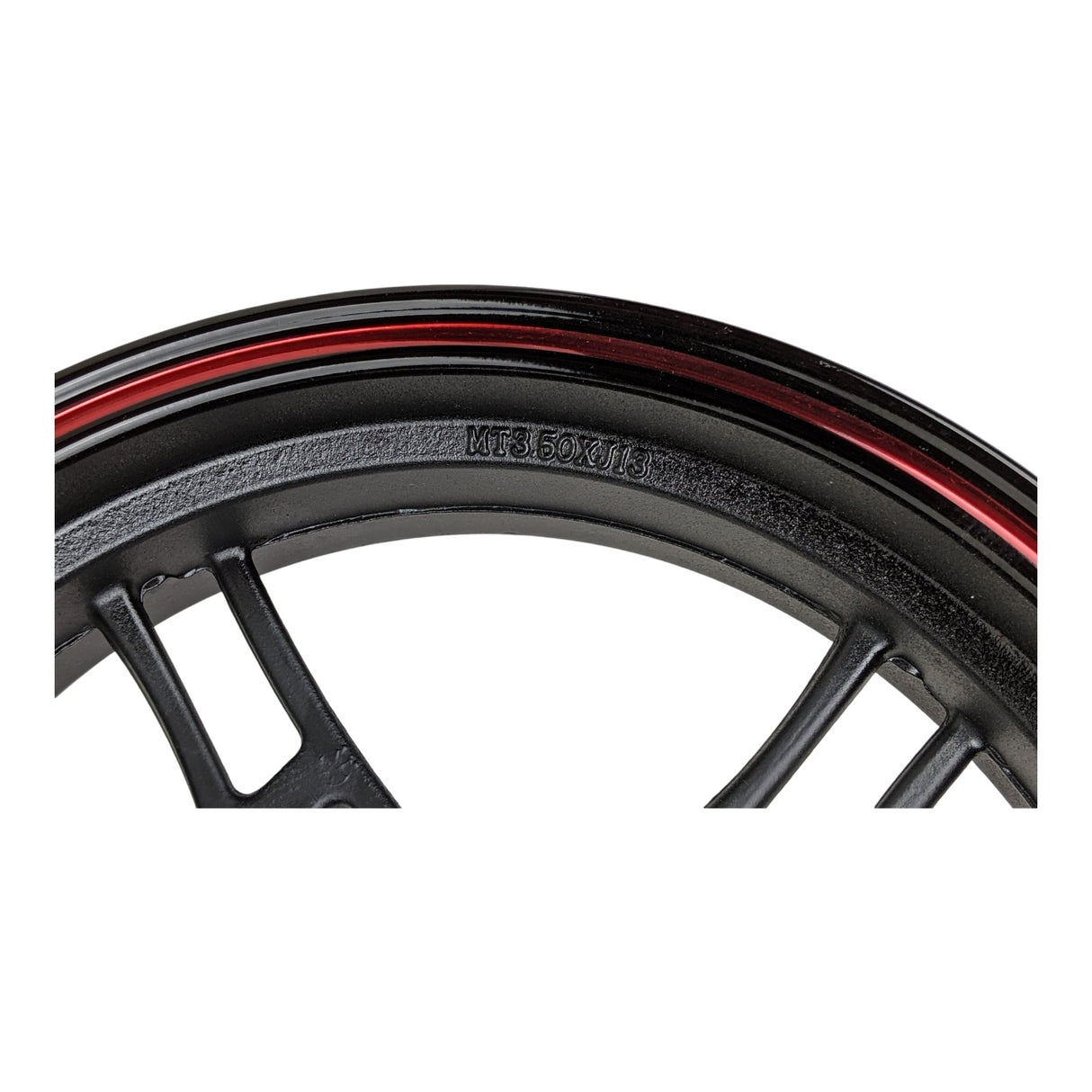13" Front Rim Wheel with 3-Bolt Holes Pattern - MT 3.50x13 - Aluminum Rims 5 Spoke Design - for Gy6 Taotao Quantum 150 Scooters (Black & Red)