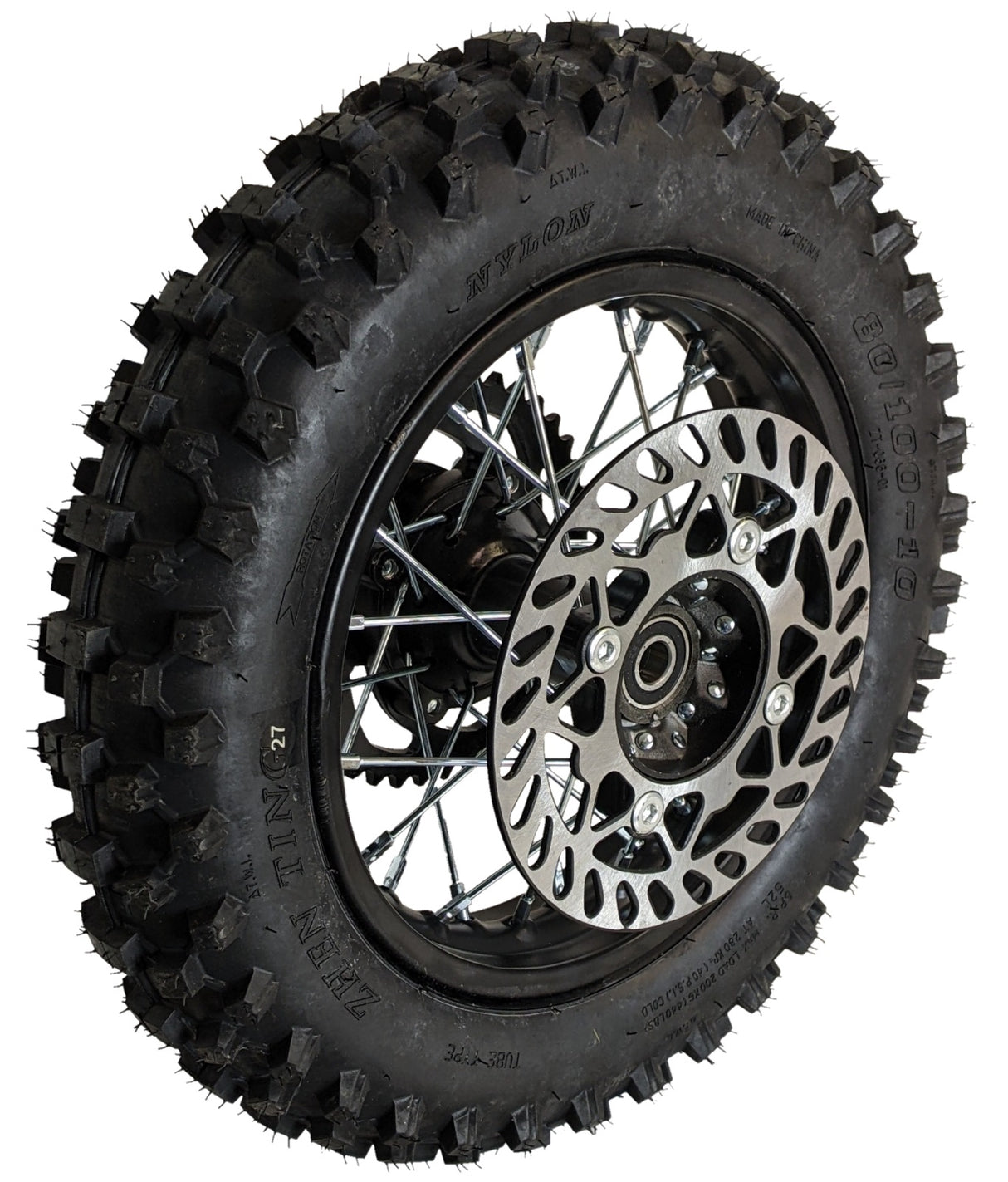 Wheel Rim Assembly - Rear - 10" Steel 15mm ID - Version Hub C - BLACK with Rotor, Sprocket, Tire and Tube