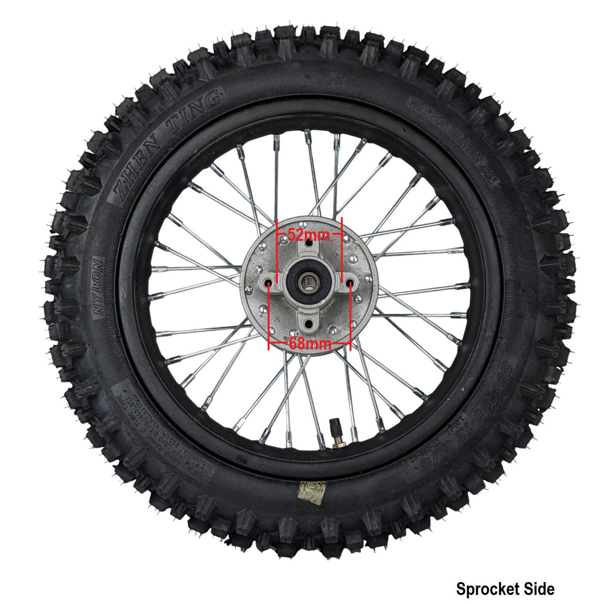 12" Rear Wheel 12mm Axle Hole - Sprocket, Rotor Tire & Tube Preinstalled