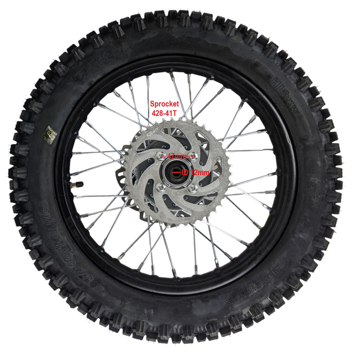 14" Rear Wheel 12mm Axle Hub - Dirt bike Rims, Sprocket, Rear Rotor, and Rear Axle