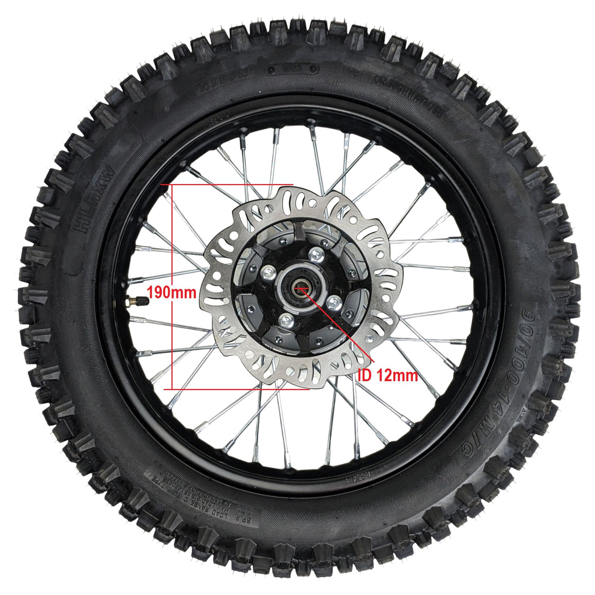 14" Rear Wheel 12mm Axle Hub - Dirt bike Rims, Sprocket, Rear Rotor, and Rear Axle