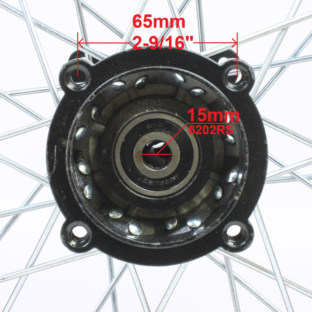 Wheel Rim Assembly - Rear - 10" Steel 15mm ID - Version Hub C - BLACK with Rotor, Sprocket, Tire and Tube