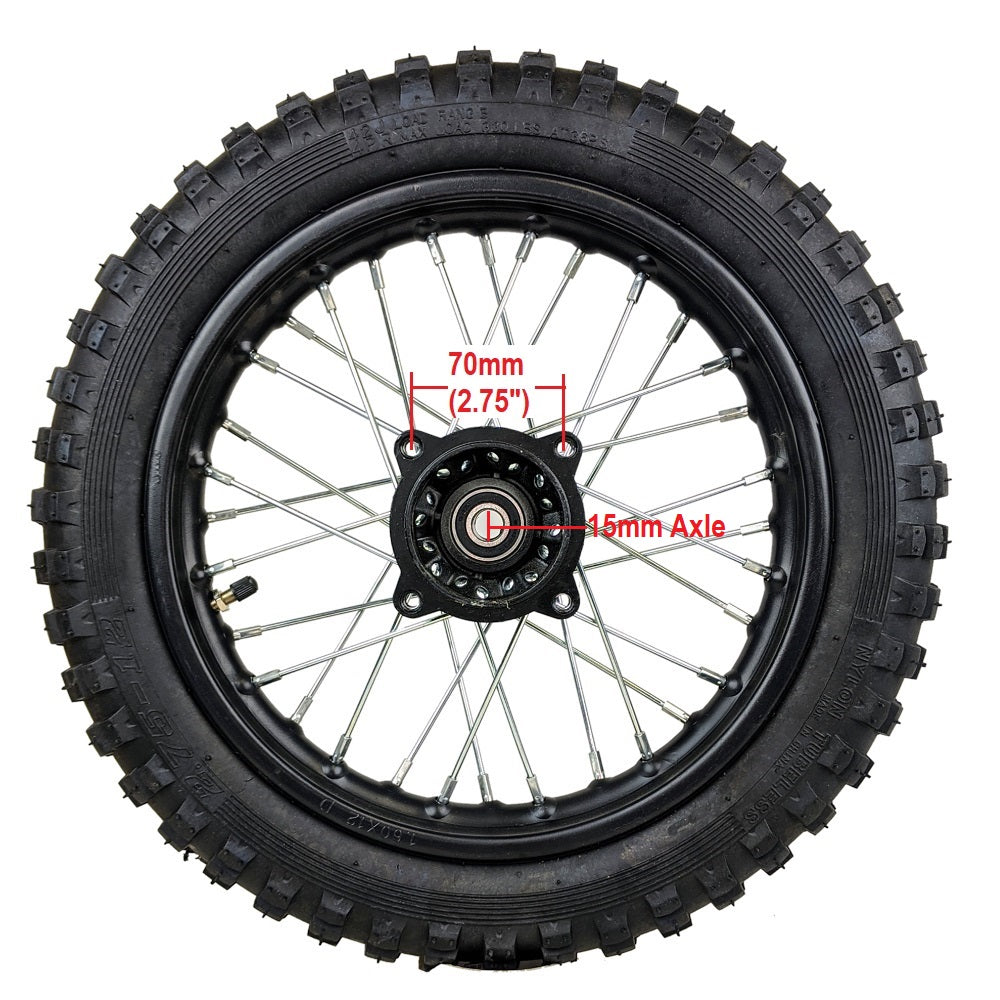 Wheel Rim - Front - 12" Steel 15mm ID - Version Hub C - Pre-Mounted Assembly