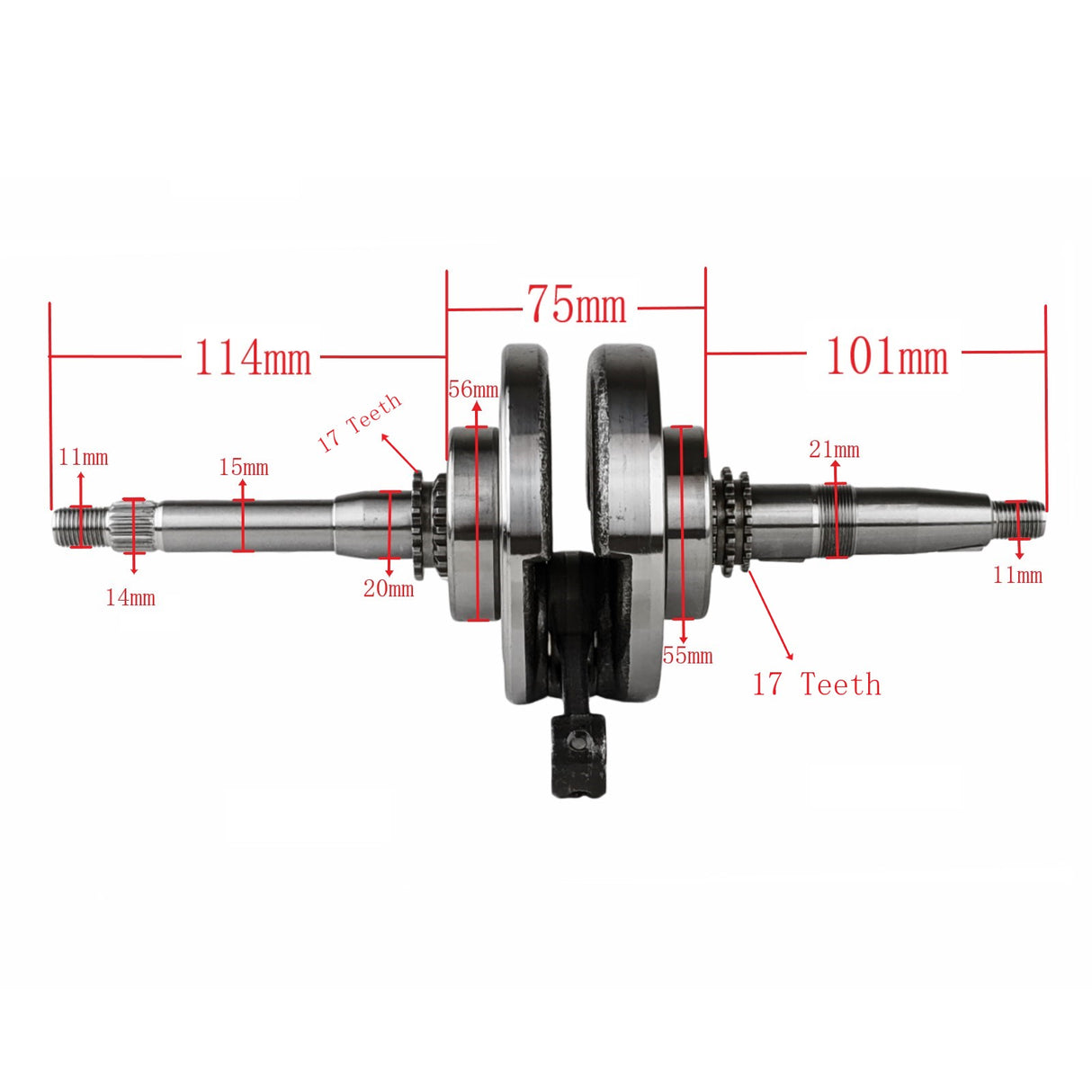 Crankshaft Assembly 17T for GY6 150cc 4-Stroke Engine Fits TaoTao Roketa Kazuma SunL Peace Coolsport
