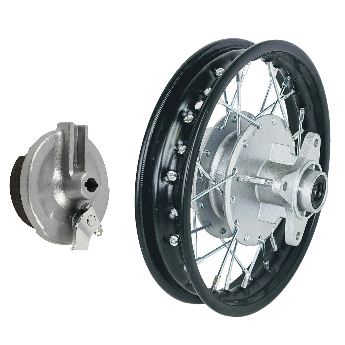 Wheel Rim - Rear - 10" - 12mm ID with Drum Brake Assy - 28 Spokes