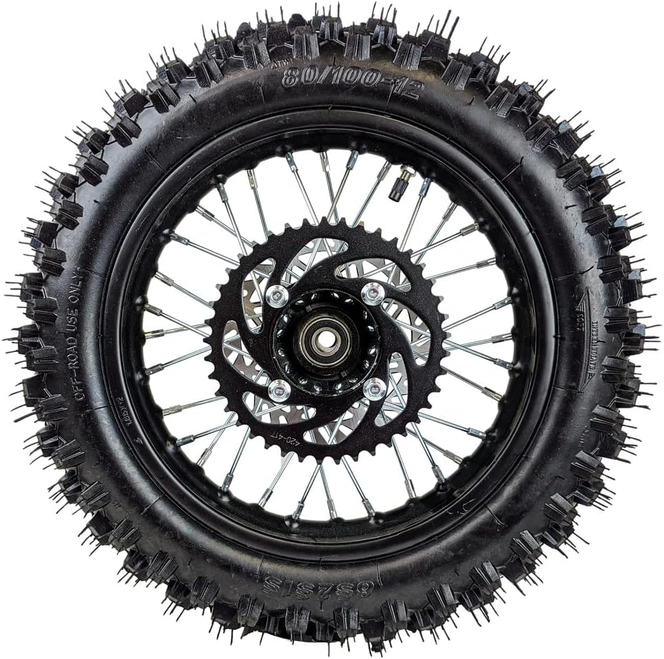 12" Rear Rim Wheel Disk Brake 80/100-12 Tire Tube Apollo SSR 50cc 125cc XR CRF Dirt Pit Bike Tao Kayo TSD 110 TD 125 15mm Axle With Brake Rotor and 428 41T Sprocket (12 inch) (Kit)