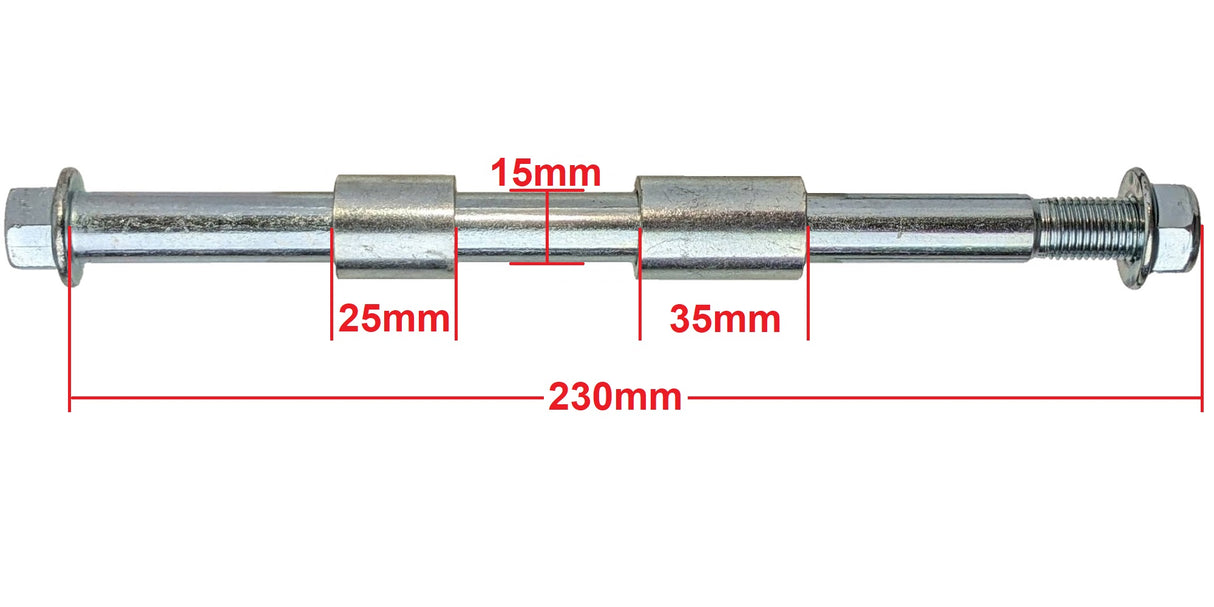 Axle Bolt 15mm x 230mm (9 In) with nut - Bushing 36mm & 22mm