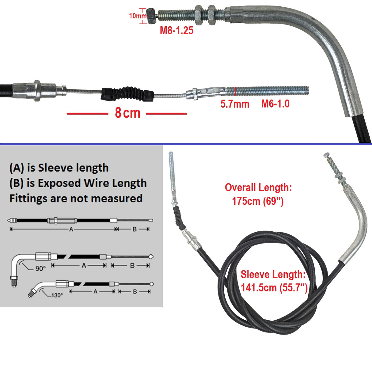 RedCap 69-Inch ATV Brake Cable Compatible with 110cc, 125cc, 150cc, 250cc ATVs Coolster 4 Stroke Engine - Replacement Heavy Duty Breaking Cable