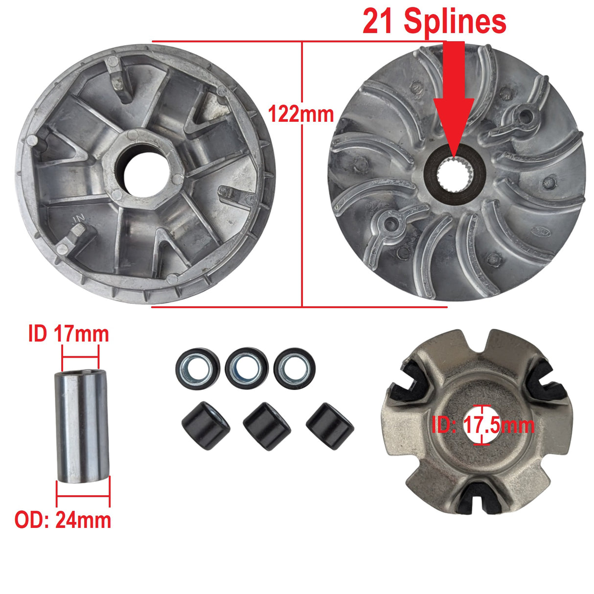 Front Drive Variator Clutch Assembly 21 Spline for B-Block Engine 1P63QML - 200cc Kandi KD-200GKM-2 Batman