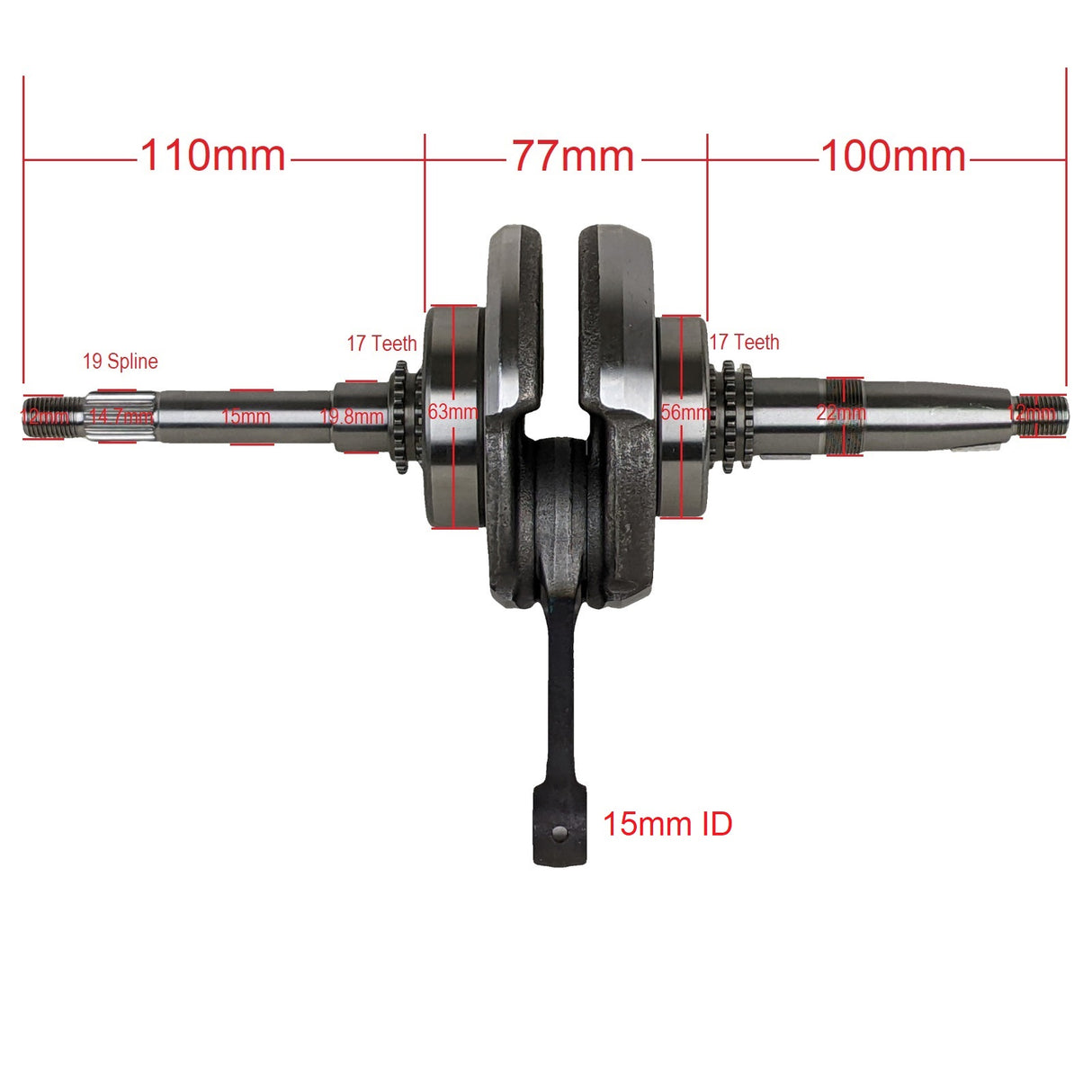 17 Teeth Crank Shaft Assembly for 4-Stroke GY6 170cc Engine Short Case with Internal Reverse Scooters