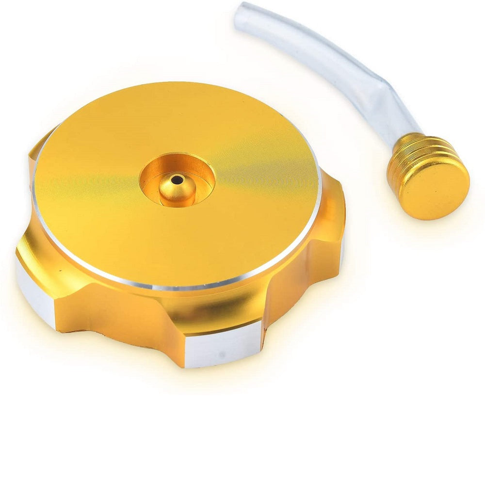 RedCap Sleek Gold Motorcycle Gas Fuel Petrol Tank Cap with Breather Valve For 50cc, 70cc, 90cc, 110cc, 125cc, 140cc, 150cc Chinese Pit Dirt Bikes CRF50, CRF70 - Crafted with Durable CNC Aluminum Alloy