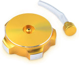 RedCap Sleek Gold Motorcycle Gas Fuel Petrol Tank Cap with Breather Valve For 50cc, 70cc, 90cc, 110cc, 125cc, 140cc, 150cc Chinese Pit Dirt Bikes CRF50, CRF70 - Crafted with Durable CNC Aluminum Alloy