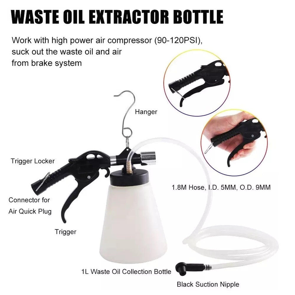 0.75 Liter Master Cylinder Air Pressure Fluid Bleed Tool Pneumatic Vacuum Brake and Clutch Bleeder Kit