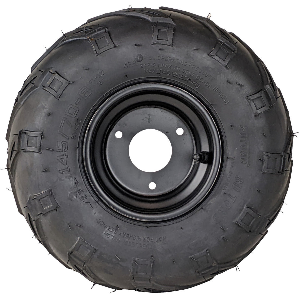 145x70-6 Tubeless Tire with Wheel Rim Right Pre-mounted Assembly - 3 Stud 78mm Spacing - for 70cc, 90cc, 110cc, 125cc Off-Road, Go Kart, Buggy, ATV (4 Pcs)