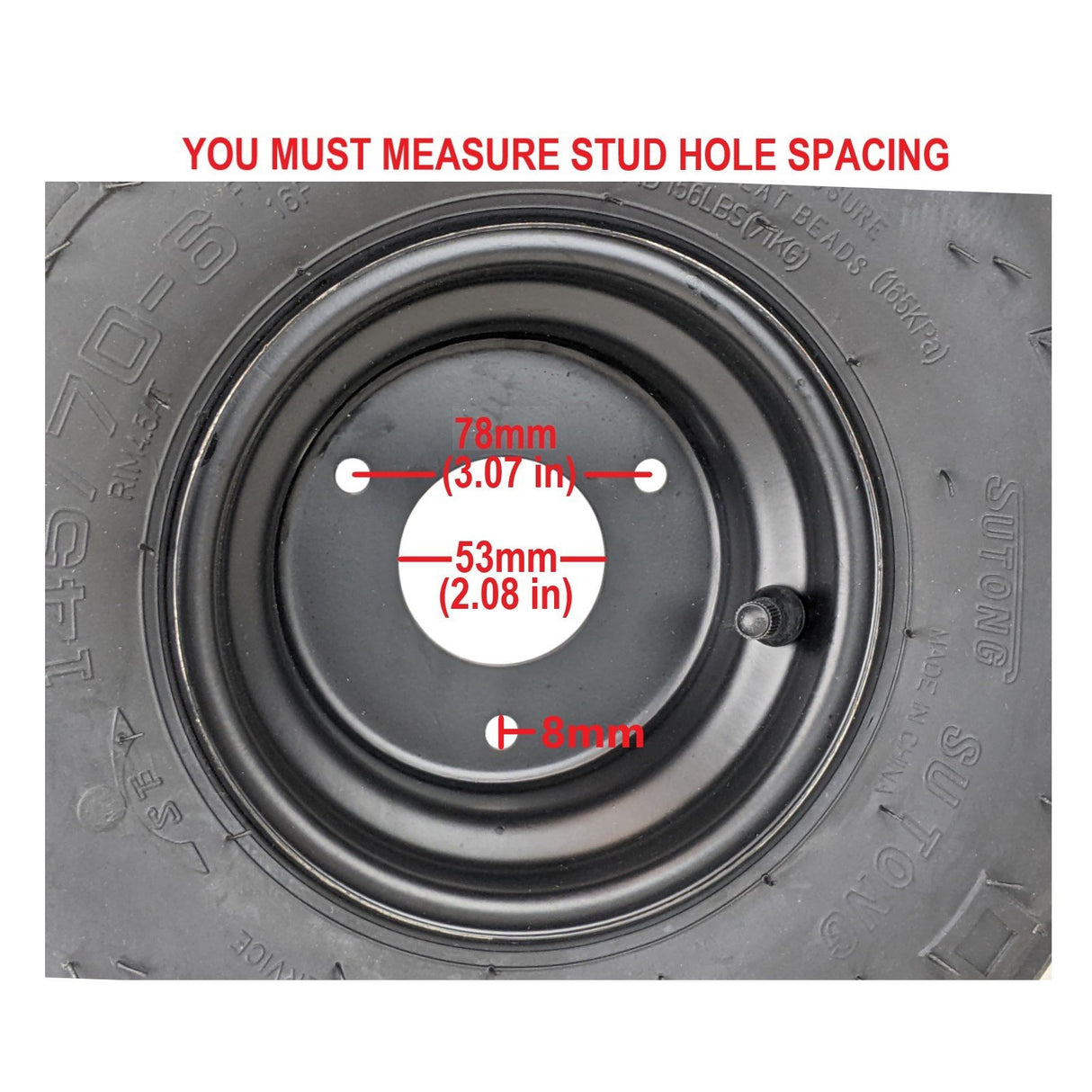 Front Rear 145x70-6 Tubeless ATV Tire & Wheel Rim for TaoTao Boulder B1 Vitacci Hawk Venom Moccasin Eagle Coleman AT110 Mudhawk 6 70cc-125cc ATV Go Kart Buggy (Set of 4)