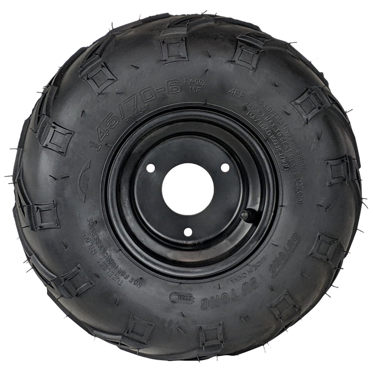 145x70-6 Tubeless ATV Tire with Wheel Rim Right Pre-mounted Assembly - 3 Stud 78mm Stud Spacing - for 70cc, 90cc, 110cc, 125cc Off-Road, Go Kart, Buggy, ATV, Mini-bikes, Quad Bike