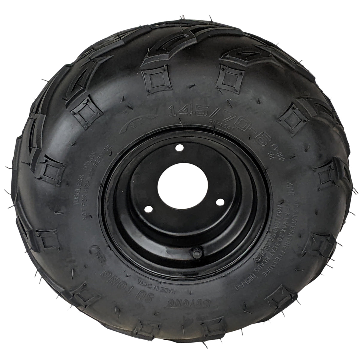 145x70-6 Tubeless ATV Tire with Wheel Rim Right Pre-mounted Assembly - 3 Stud 78mm Stud Spacing - for 70cc, 90cc, 110cc, 125cc Off-Road, Go Kart, Buggy, ATV, Mini-bikes, Quad Bike