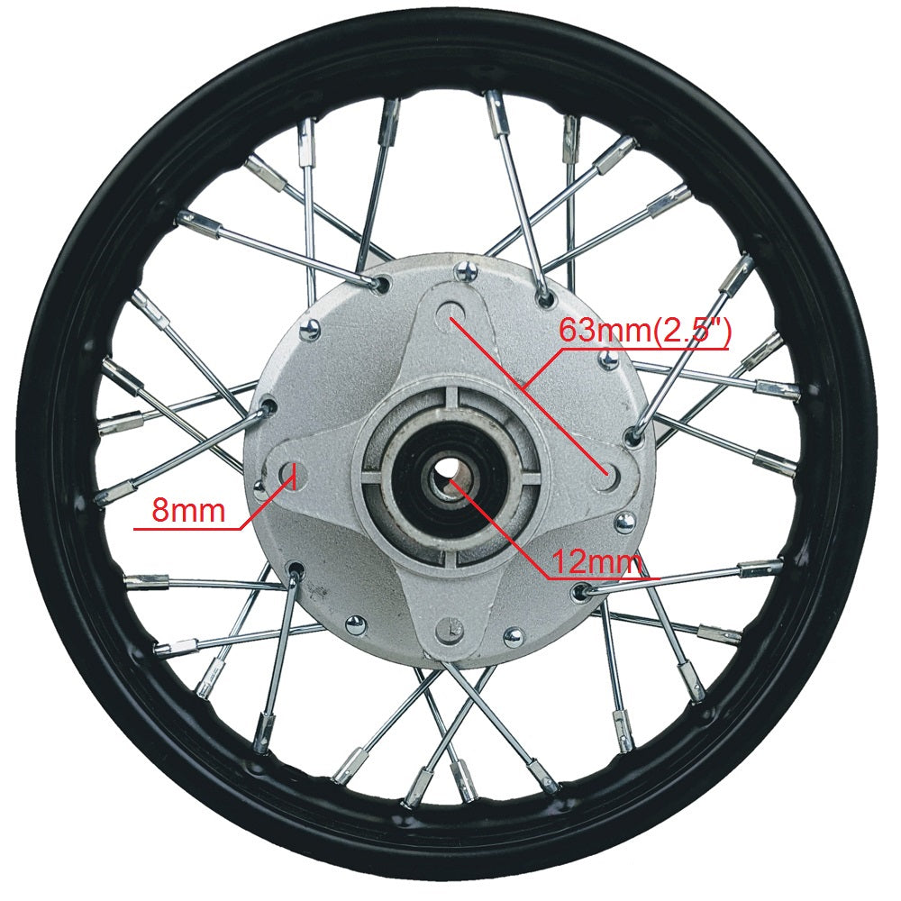 Wheel Rim - Rear - 10"  -  12mm ID with Drum Brake Assy - 28 Spokes