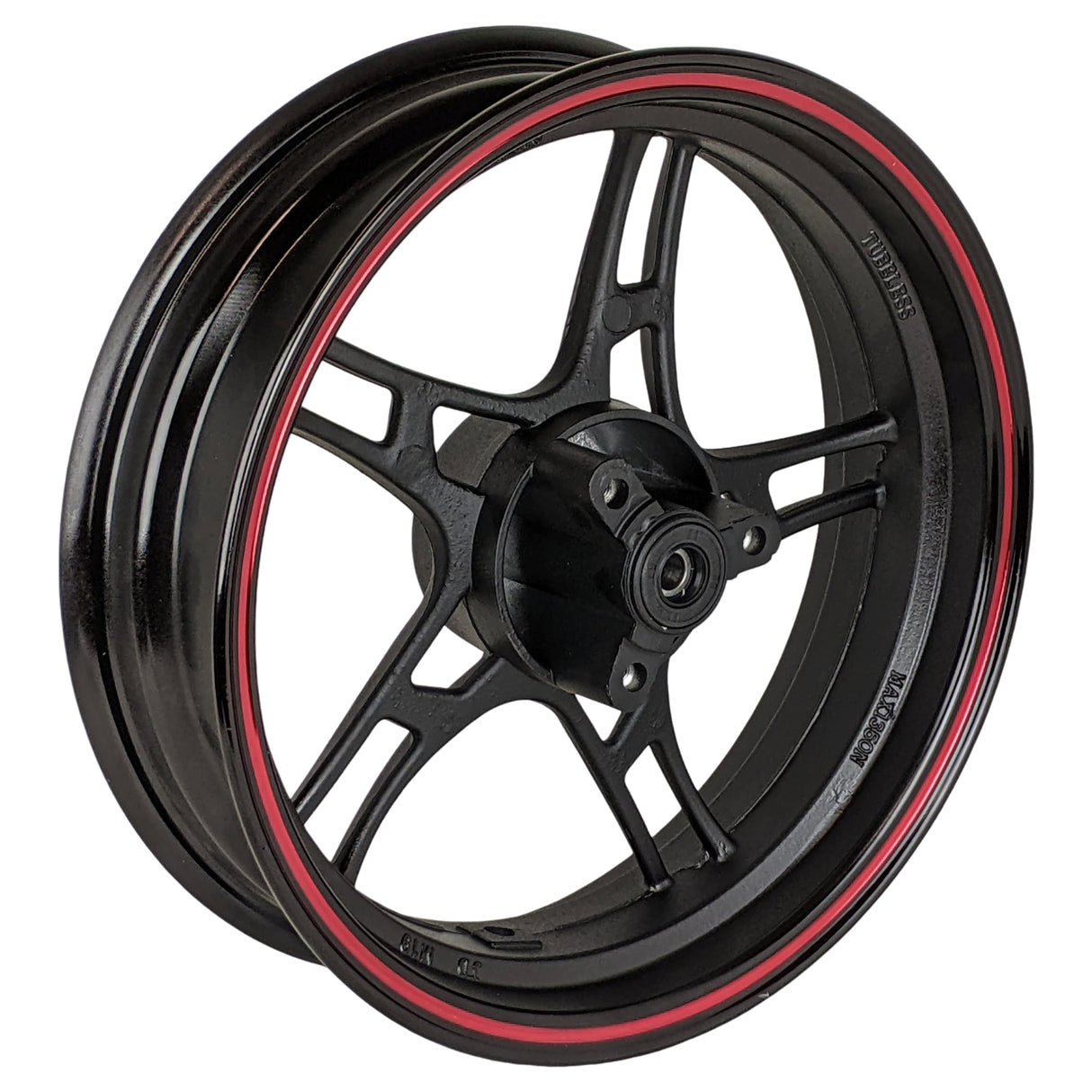 13" Front Rim Wheel with 3-Bolt Holes Pattern - MT 3.50x13 - Aluminum Rims 5 Spoke Design - for Gy6 Taotao Quantum 150 Scooters (Black & Red)