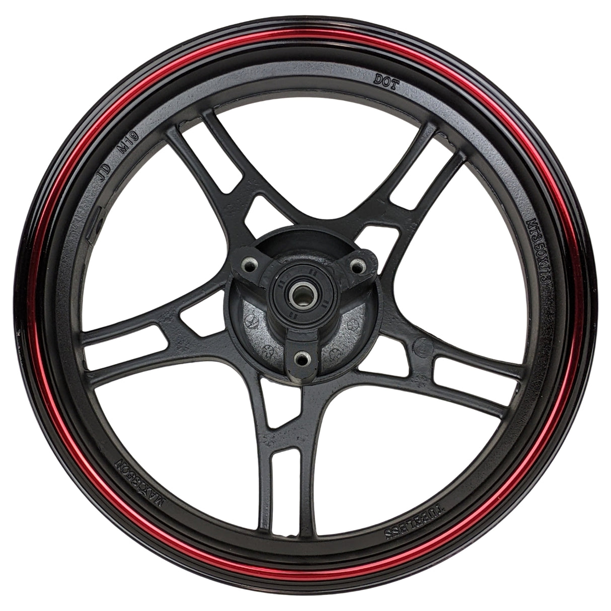 13" Front Rim Wheel with 3-Bolt Holes Pattern - MT 3.50x13 - Aluminum Rims 5 Spoke Design - for Gy6 Taotao Quantum 150 Scooters (Black & Red)