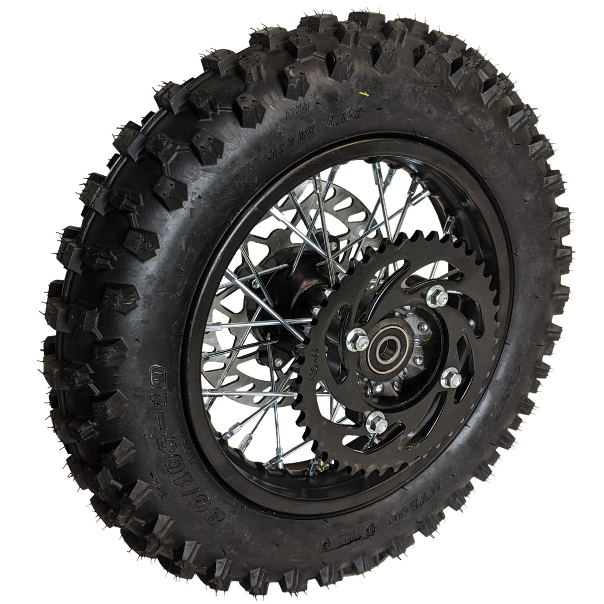 Wheel Rim Assembly - Rear - 10" Steel 15mm ID - Version Hub C - BLACK with Rotor, Sprocket, Tire and Tube