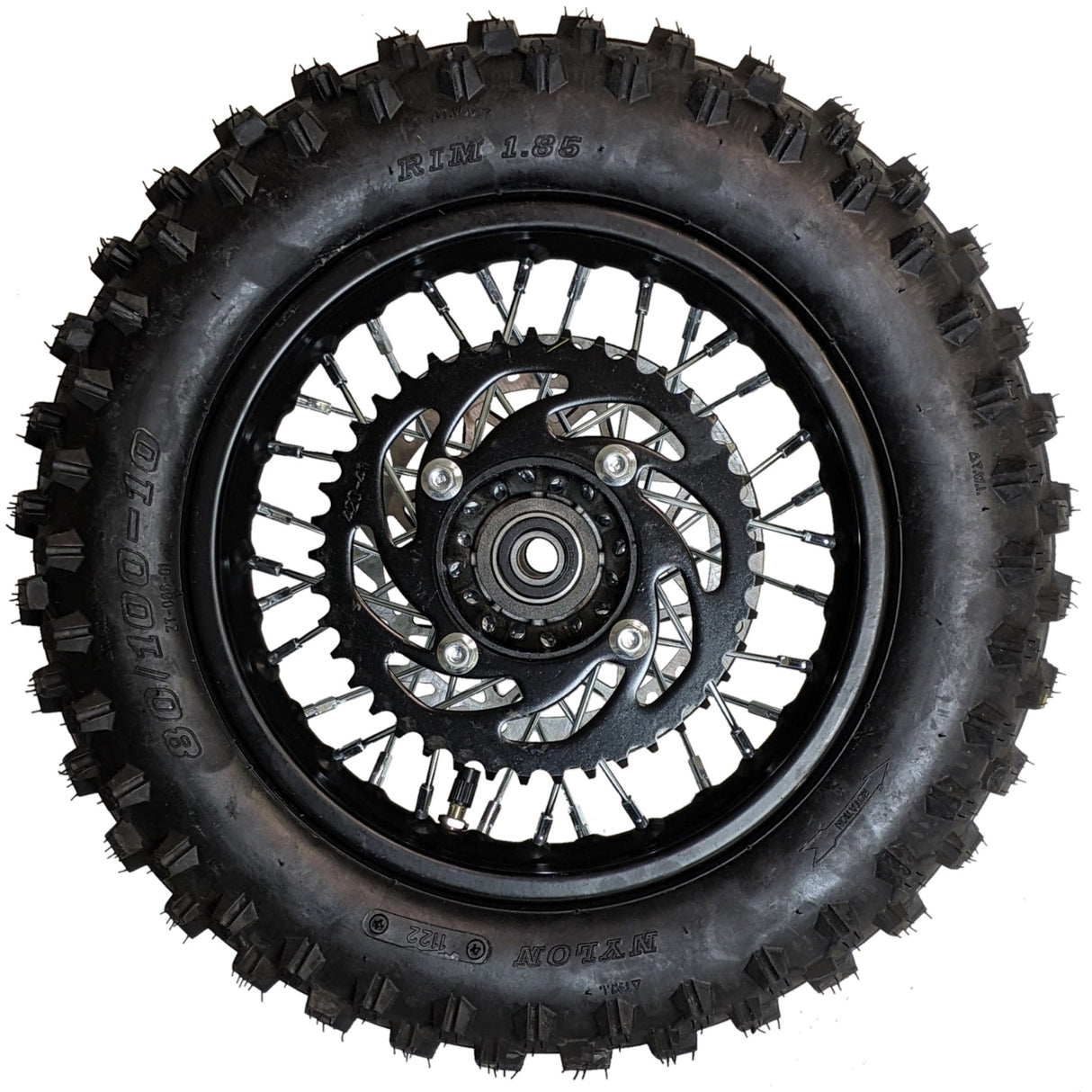 Wheel Rim Assembly - Rear - 10" Steel 15mm ID - Version Hub C - BLACK with Rotor, Sprocket, Tire and Tube