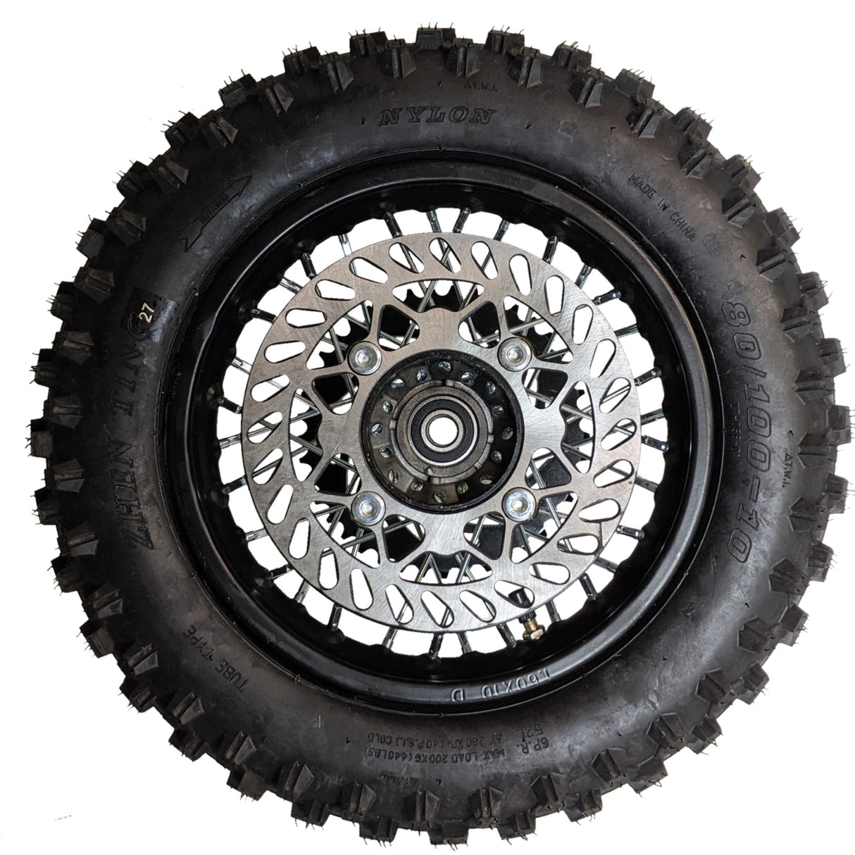 Wheel Rim Assembly - Rear - 10" Steel 15mm ID - Version Hub C - BLACK with Rotor, Sprocket, Tire and Tube