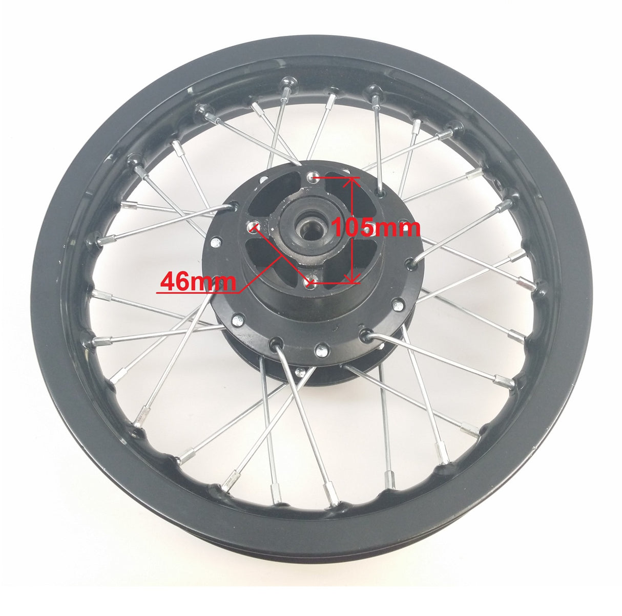 Wheel Rim - Front - 12" x 1.60 - 12mm ID - 32 Spokes Aluminum BLACK