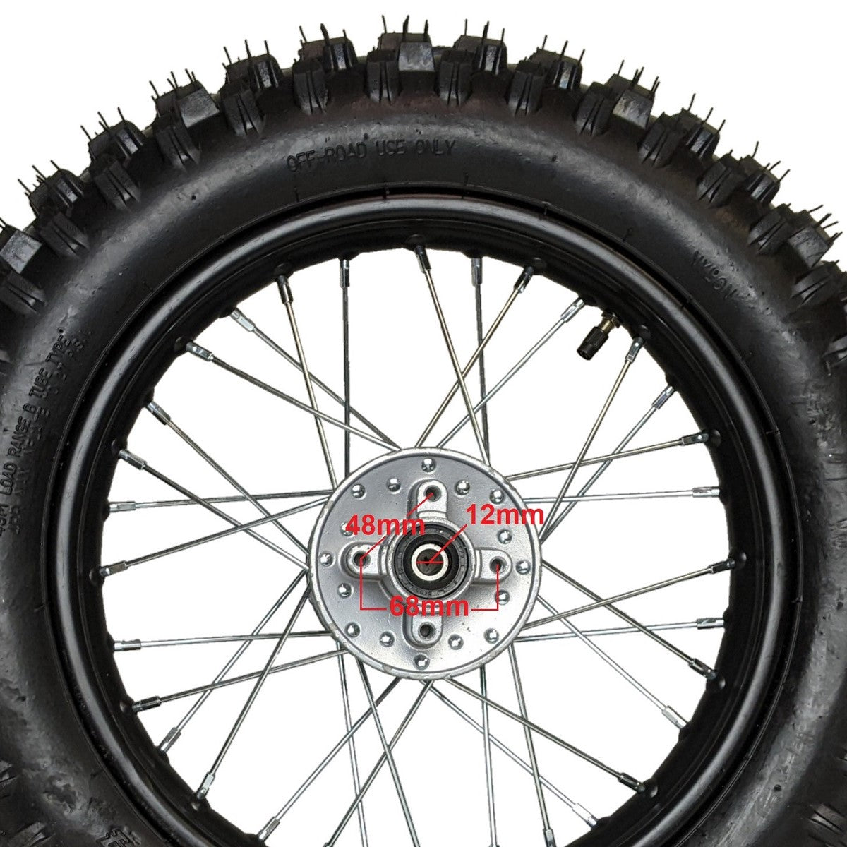 12" Rear Wheel 12mm Axle Hole - Sprocket, Rotor Tire & Tube Preinstalled