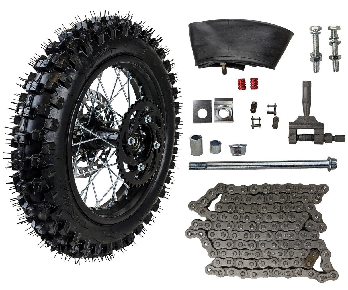 12" Rear Rim Wheel Disk Brake 80/100-12 Tire Tube Apollo SSR 50cc 125cc XR CRF Dirt Pit Bike Tao Kayo TSD 110 TD 125 15mm Axle With Brake Rotor and 428 41T Sprocket (12 inch) (Kit)
