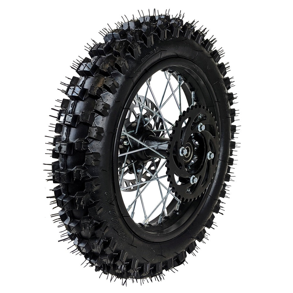 Wheel Rim Assembly - Rear - 12" Steel 15mm ID - Version Hub C - BLACK with Rotor, Sprocket, Tire and Tube