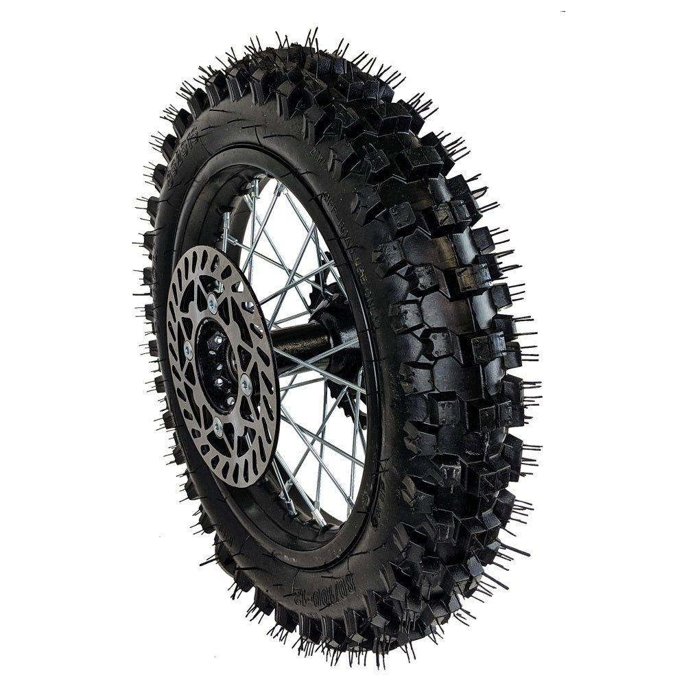 Wheel Rim Assembly - Rear - 12" Steel 15mm ID - Version Hub C - BLACK with Rotor, Sprocket, Tire and Tube