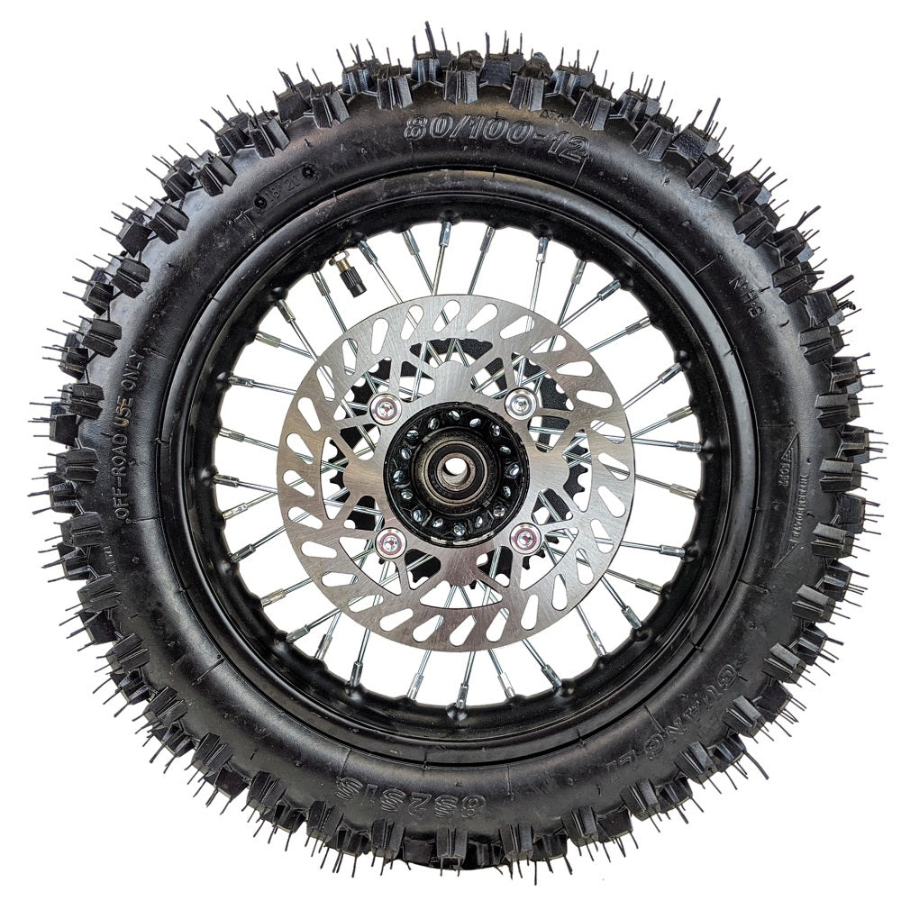 Wheel Rim Assembly - Rear - 12" Steel 15mm ID - Version Hub C - BLACK with Rotor, Sprocket, Tire and Tube