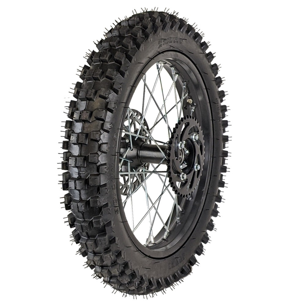 Wheel Rim Assembly - Rear - 16" Steel 15mm ID - Version Hub C - BLACK with Rotor, Sprocket, Tire and Tube