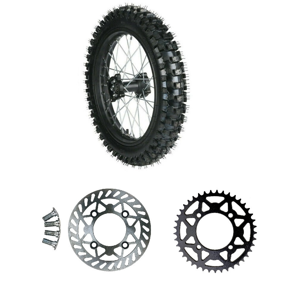 Wheel Rim Assembly - Rear - 16" Steel 15mm ID - Version Hub C - BLACK with Rotor, Sprocket, Tire and Tube